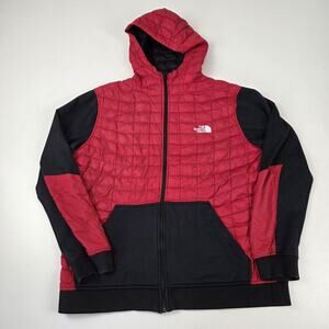 North Face Jacket Mens Large Red Black Hooded Quilted Full Zip Insulated Warm